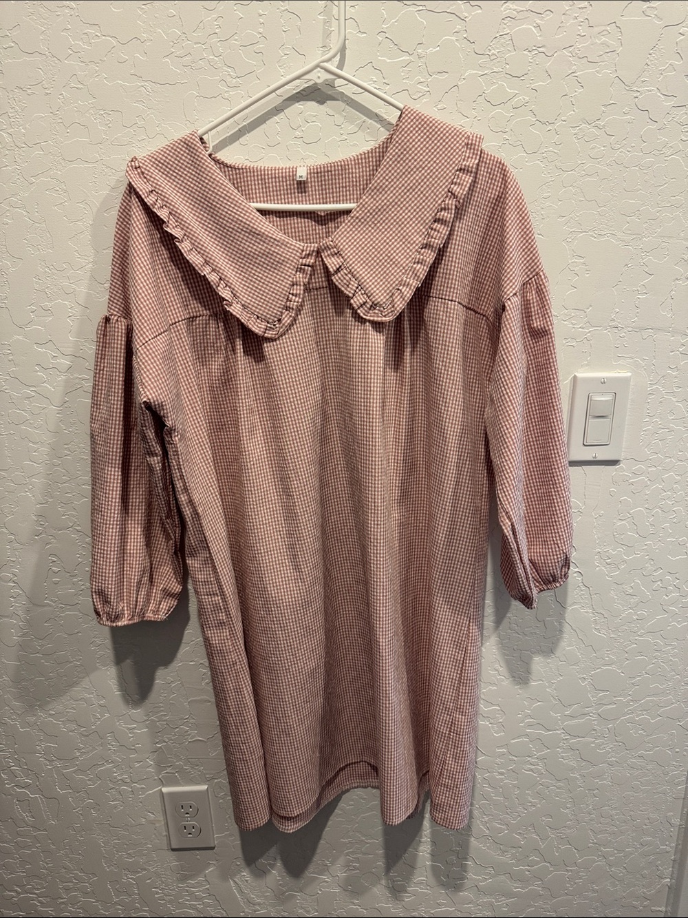 Amazon Pink Check Long Sleeve Dress with Peter Pan Collar